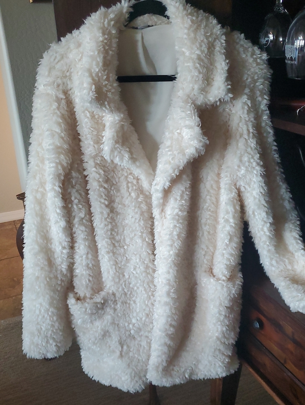 FAVLUX Plush Cream Teddy Coat for Women